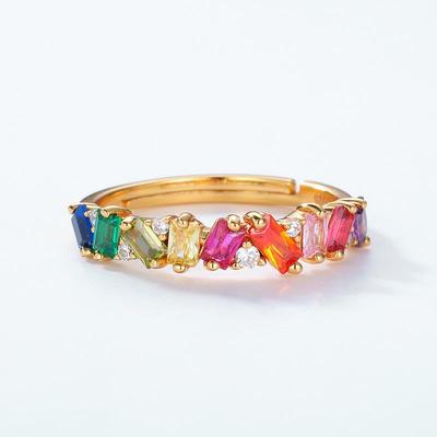 Summer Sale: Luxury S925 Silver Plated 10K Gold Rainbow Zircon Ring – Simple European & American Style for Index Finger.