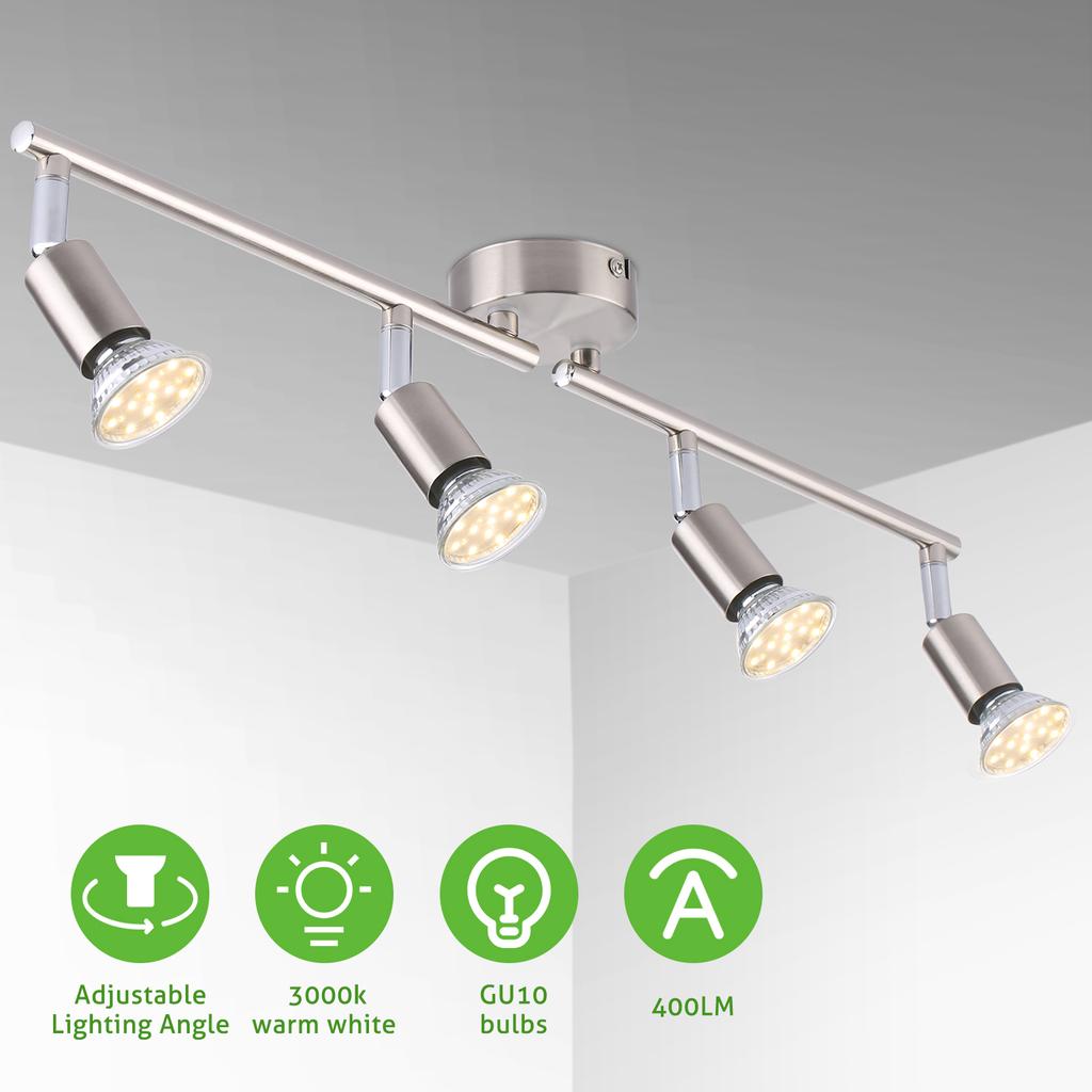 Tomshine 4-fach verstellbare Deckenstrahler 4 x 4W GU10 LED-Lampen 400lm Ausleuchtung Flexibel