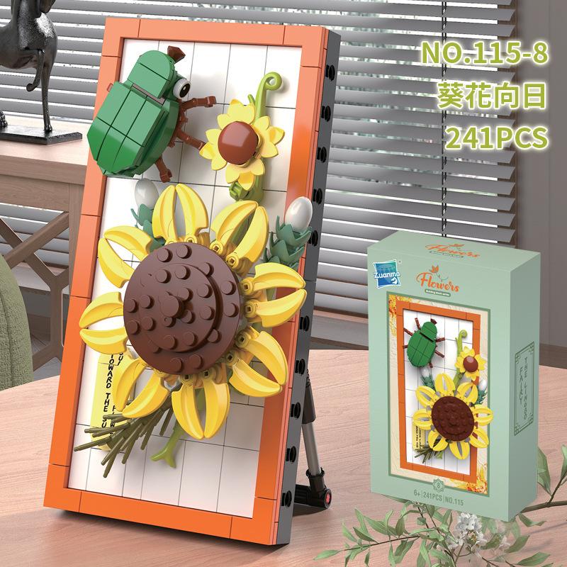 STEM Building Blocks Toy 115 Series 8 Styles Flower Bouquet Desk Decor Wall Art DIY Assembly Brick Set