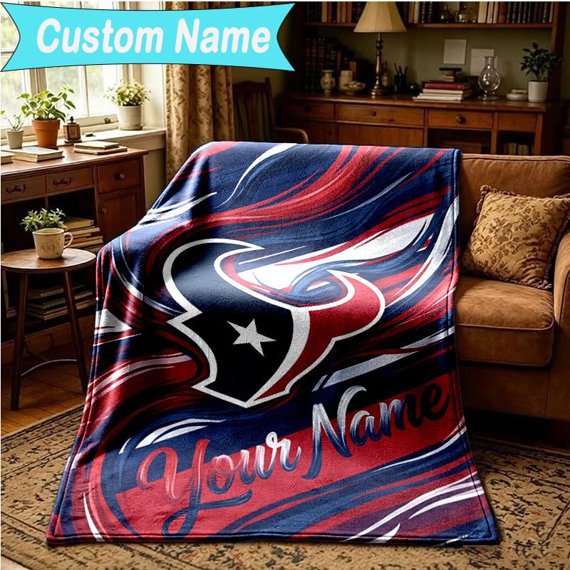 1PC Custom Name Blanket Houston-Texans Artwork Flannel blankets Patterns Throw Blanket All-Season Soft Gift for Couch, Bed, Camping, Birthday gifts