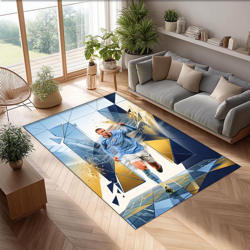 Erling Haaland Calcio Football Pattern Tappeto Morbido per Area Tappeto per Pavimento Interno Antiscivolo Tappetino Decorazione Sportiva per Camera da Letto