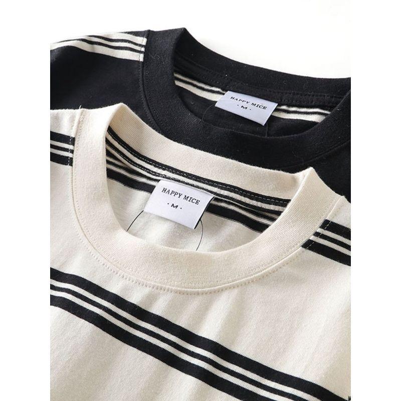 American Retro Pure Cotton Short Sleeve T-Shirt Men's 2024 New Arrival Summer Stripes Bottoming Shirt Export Export Cotton T-shirt
