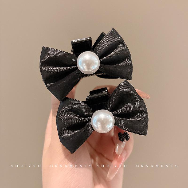 Elf Ear Bow Princess Pearl Hair Clip, Small Claw for Side Bangs, Sweet Temperament Hair Accessory for Women