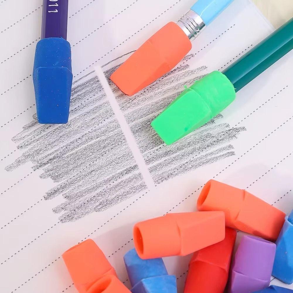 20/50PCS 2-in-1 Erasers Chisel Shape Pen Top Protector Pencil Extender  School Office Supplies