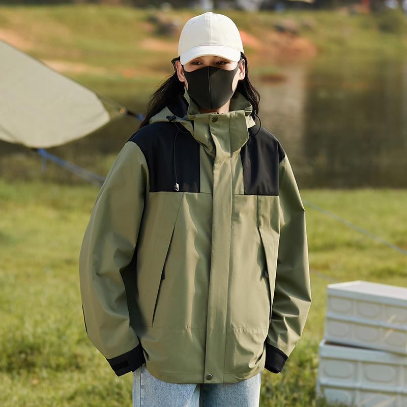 Spring and Autumn Couple Outdoor Splicing Contrasting Color Jacket Windproof Waterproof Loose Thin Men's and Women's Jacket