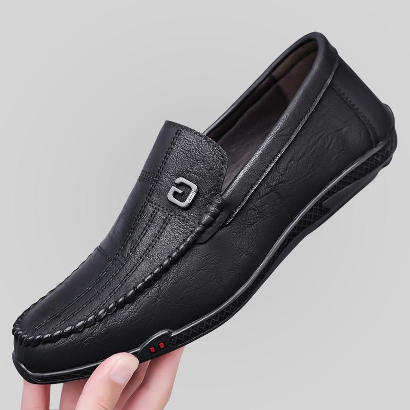 

Spring and summer new men s daily casual leather shoes men s lazy foot cover soft sole soft surface driving shoes 38 чёрный
