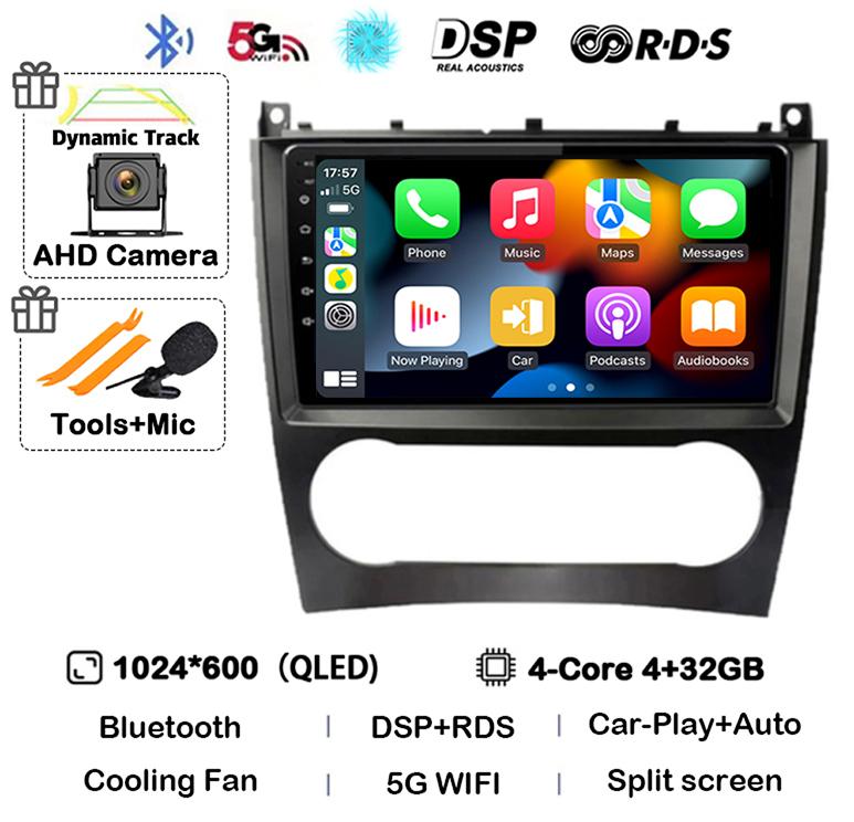 Android 14 Carplay Auto Car Radio For Benz W203 W209 C180 C200 C220 C230 Video Multimediale Player Auto Autoradio GPS 360 Camera