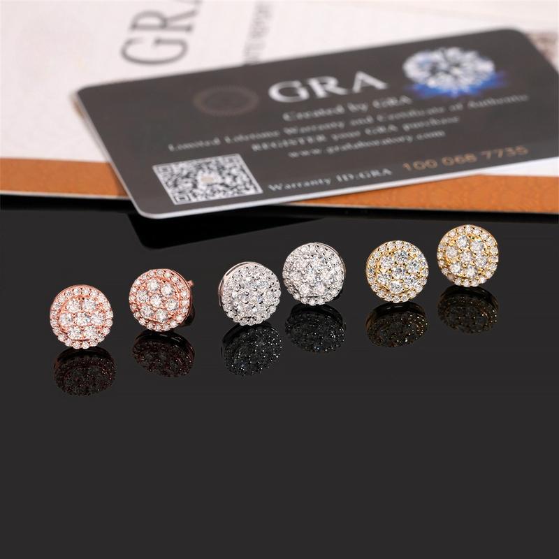 Full Moissanite D Color Women's Hip-hop Round Earrings 925 Silver Screw Ear Stud High Quality Fine Jewelry for Women men Gift