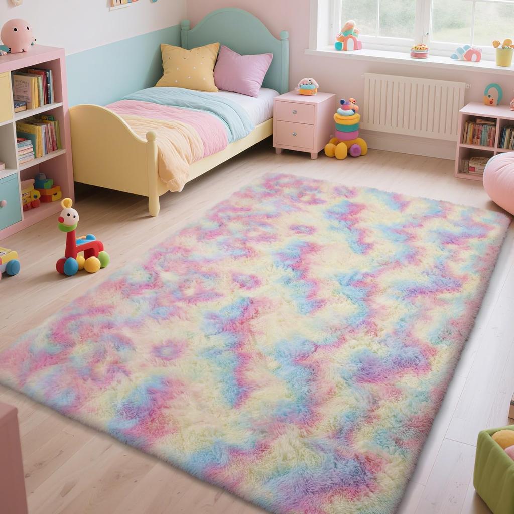 Ultra-Soft Puffy Rug, Bedroom & Living Room Indoor Floor Mat, Nursery Carpet, Children's Girls' Room Home Decor