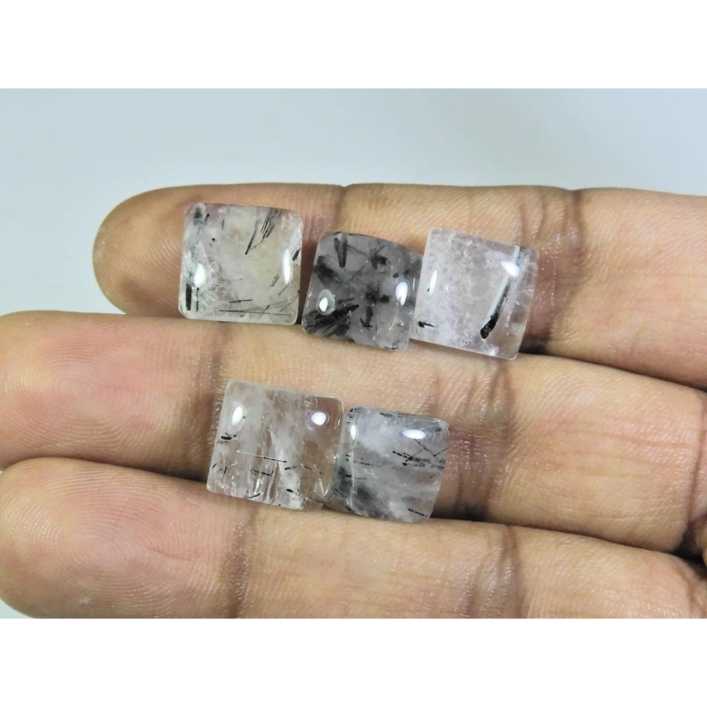 11X11MM Natural Black Rutile Square Cabochon Loose Gemstone 5 Pcs Lot A-240