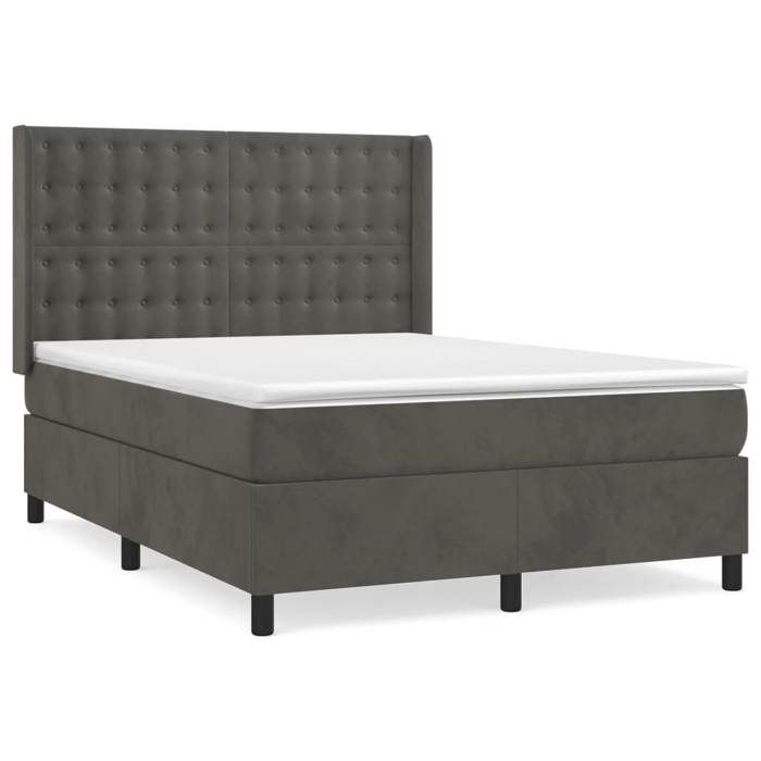 Lit avec sommier et matelas - Maison Exclusive - Velours gris foncé - 140x200cm - Tête de lit réglable