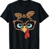 Leopard Print Thanksgiving Funny Turkey Face Glasses T-Shirt