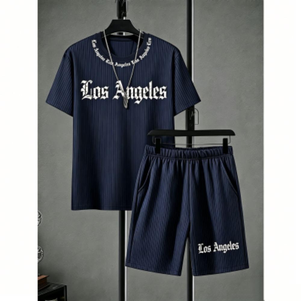 Men's Set Lion Stripe Printed Men's T-shirt and Shorts 2 Piece Set Summer Casual Outdoor Men's and Women's T-shirt Sets