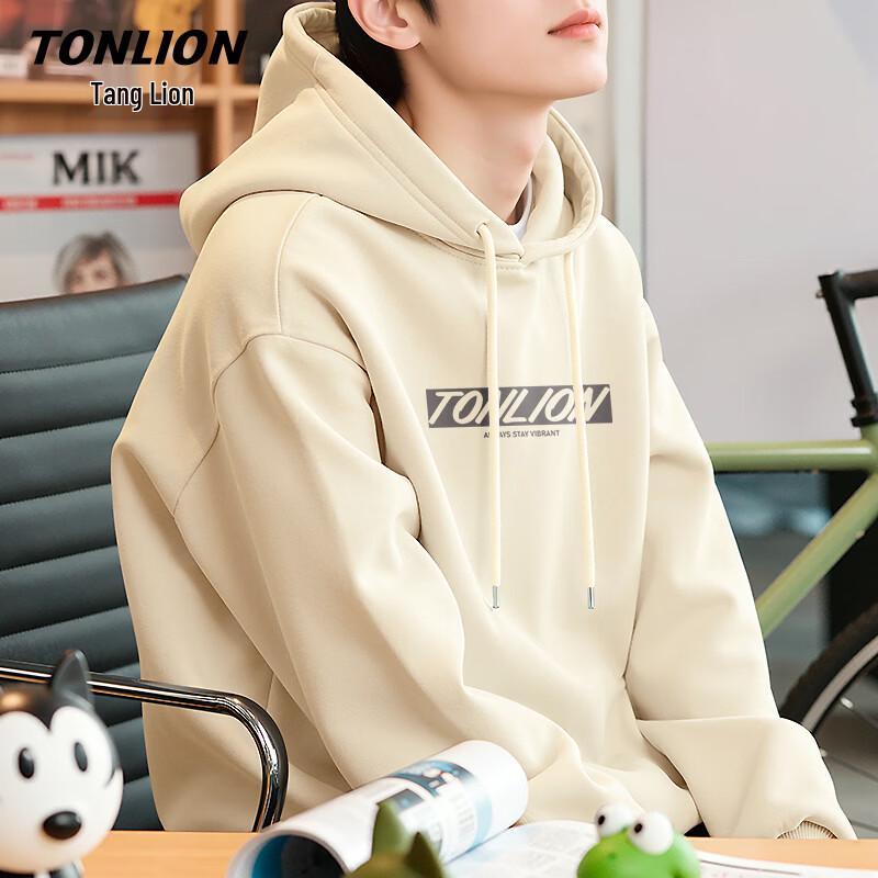 TonLion Men s Casual Hooded JTS Logo Pullover Sweatshirt L