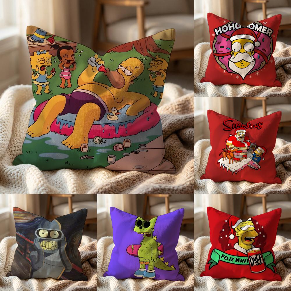T-The Simpsons CARTOON Cushion Cover Multi-Scene Pillow Cover for Home & Car - Reversible, Soft & Durable for Daily Use