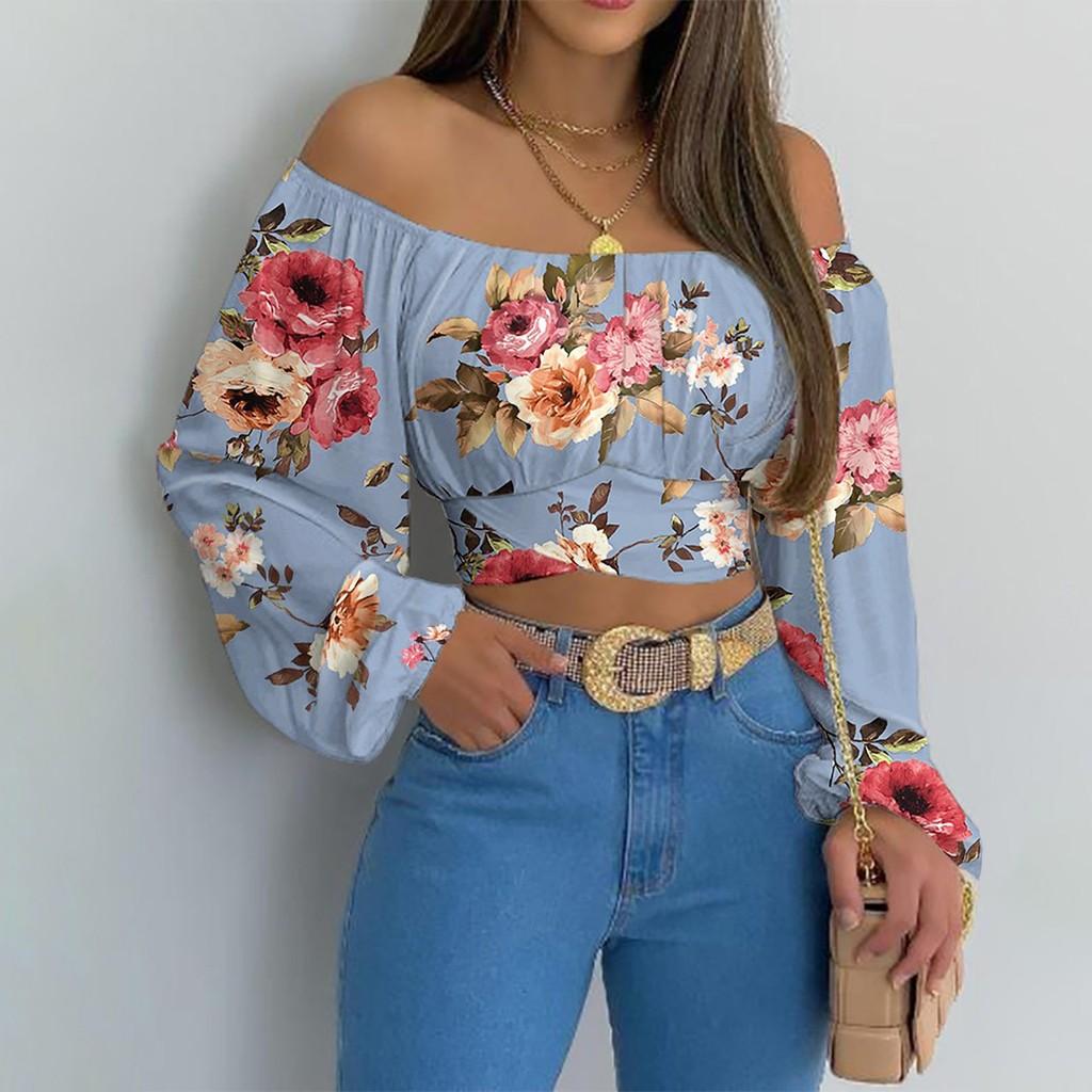 Spring Summer Womens Off Shoulder Cross Tie Long Sleeve Blouse For Casual Office Wear