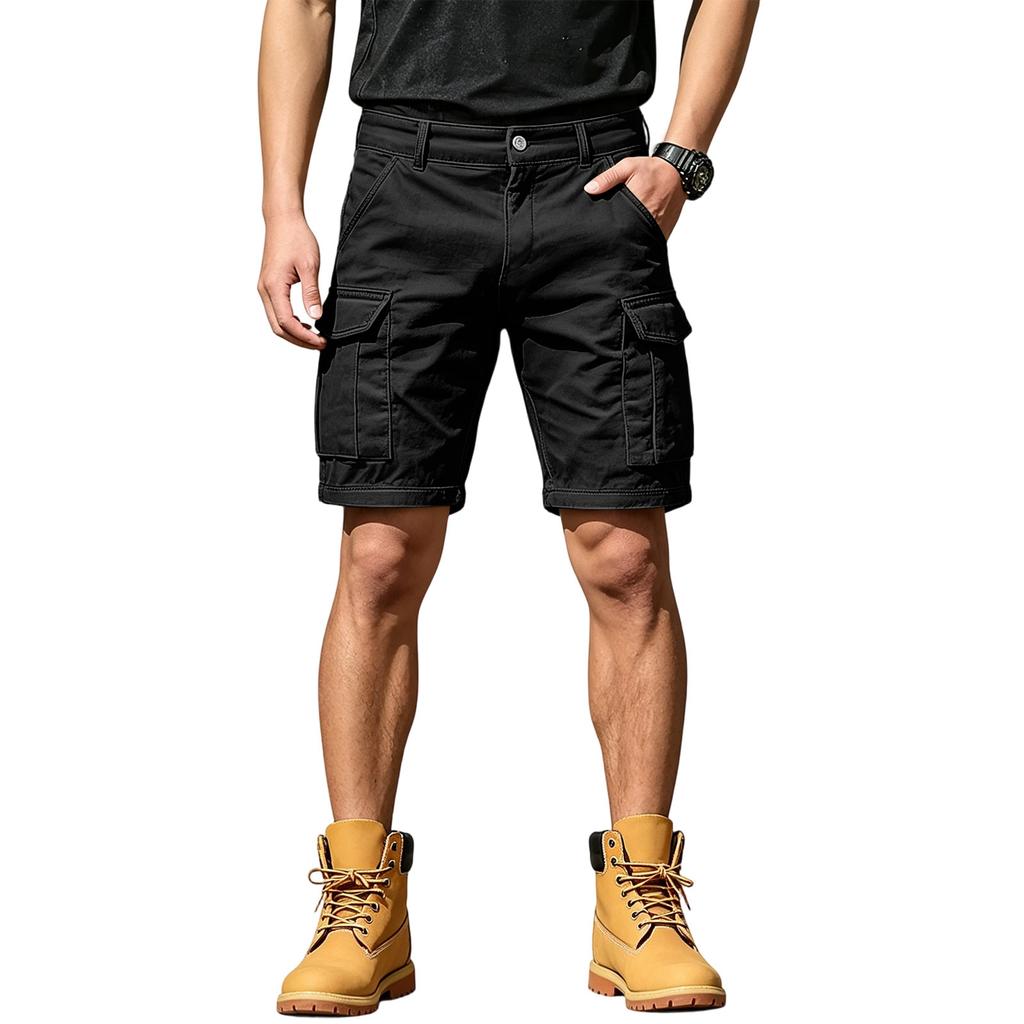 Men's Cargo Shorts with 6 Pockets, Elastic Waist and Button Closure, Color Casual Shorts for Summer Everyday Wear