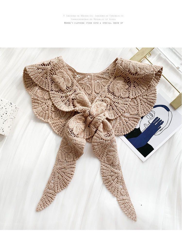 Summer Outer Lace Crochet Fake Collar Sweet Solid Color Decorative Versatile Thin Shawl Female Foreign Style Hollow Cloud Shoulder