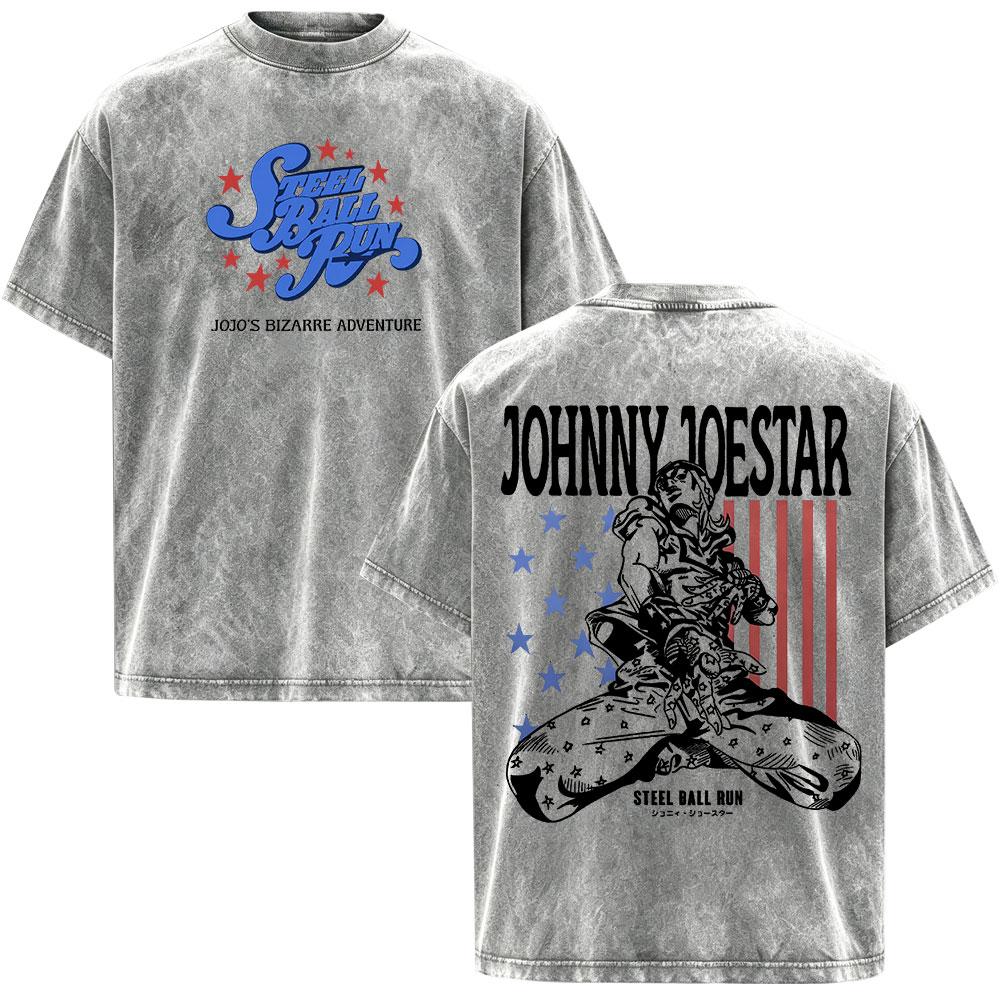Anime JoJo Bizarre Adventure STEEL BALL RUN Johnny Joestar Magliette Vintage Lavate Uomo Donna Manica Corta Oversize Magliette