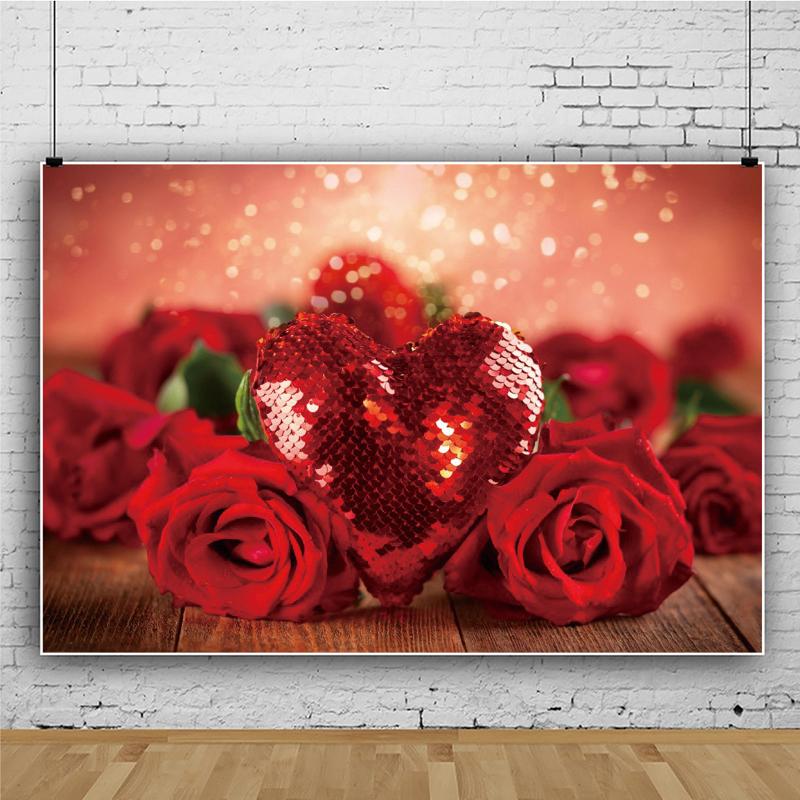 Red Rose&Heart Backdrops for Wedding Valentine's Day Birthday Party Background