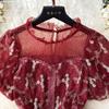 Summer Lace Hook Flower Embroidered Bubble Sleeve Dress for Womenfashion Slim Waist Dress Female A-line Cake Party Retro Dress