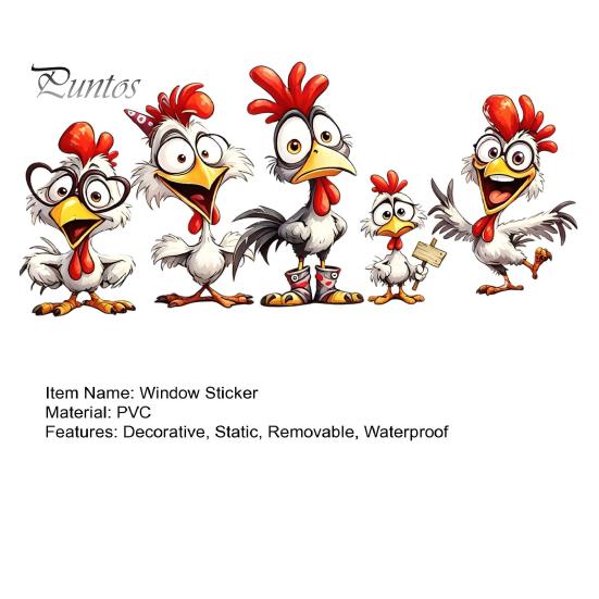 Cartoon Chicken Glass Stickers Rooster Static Sticker, Funny Roosters Window Clings, PVC Removable Outdoor Balcony Decor Decal, Waterproof Sunproof