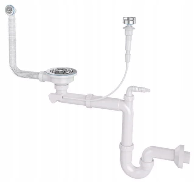 Siphon 35 mit Überlauf und Stöpsel für ein einbeckeniges platzsparendes Spülbecken