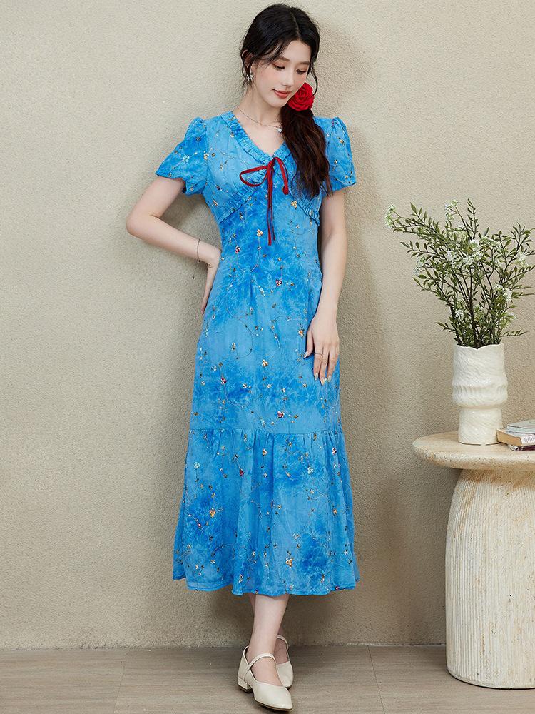 Women's Summer Slimming Tie-Dye Tencel Floral Long Dress