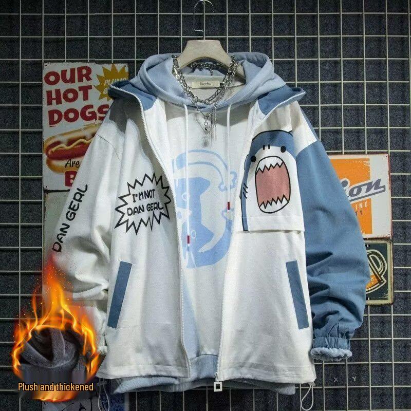 

Men s Korean Style Loose Fit Color Block Shark Hoodie Jacket (2025 Trendy) 2X Large синій