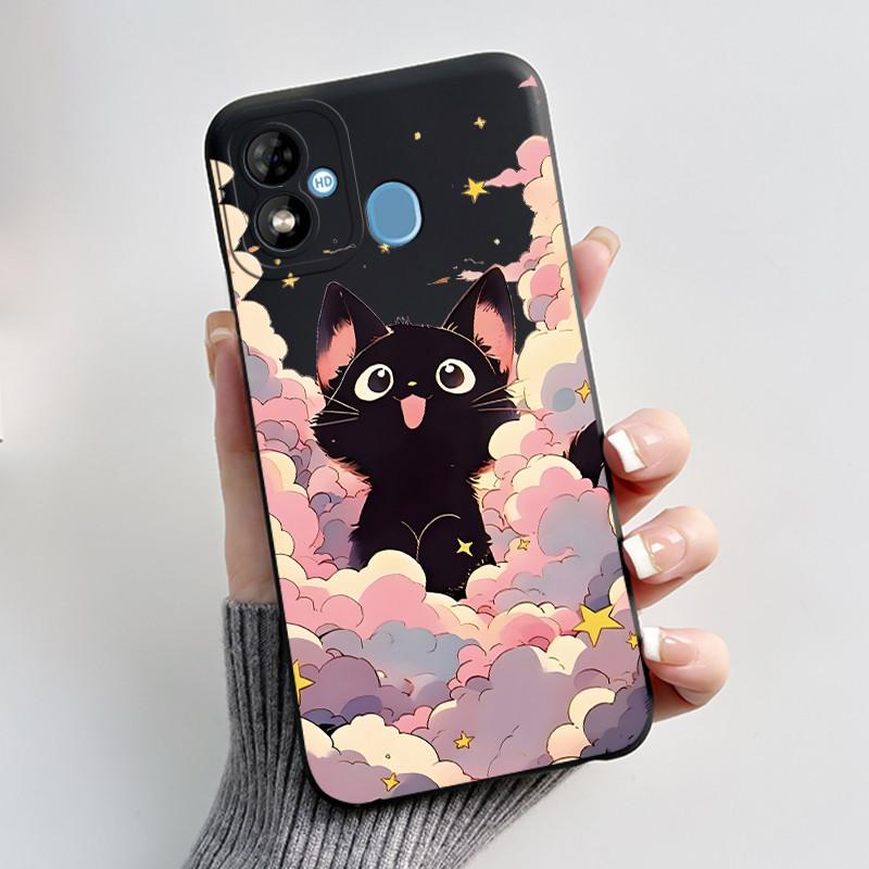 Phone Case For Itel A33 Plus Bumper Soft Silicone Jelly Black Case Aesthetic Popular Pattern Flower Lotus Shockproof Cover