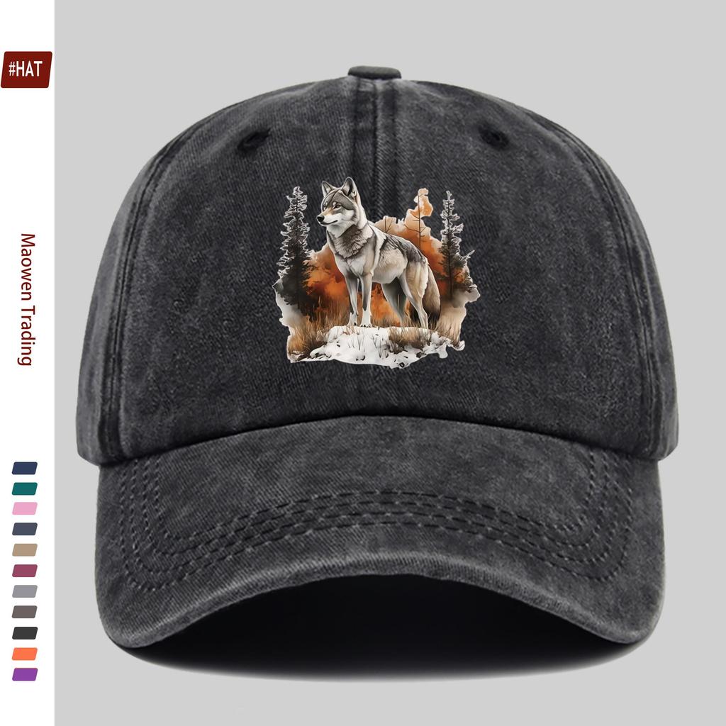 pc Gray Wolf And Forest Snow Scene Printed Baseball Cap Casual Trucker Sun Hat Comfortable Lightweight Papa Hat Dad Mom Beac