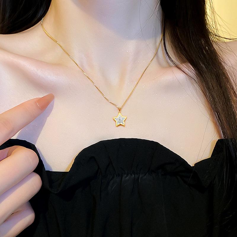 Pentagram Minimalist Wind Furnace Real Gold Necklace Female Collarbone Chain With Jewelry