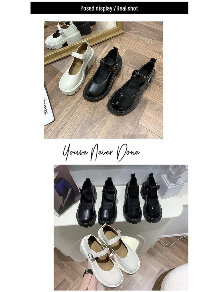 Women's Patent Leather Mary Jane Loafers - Spring 2022 British College Style, High Heel, Round Toe, Thick Sole