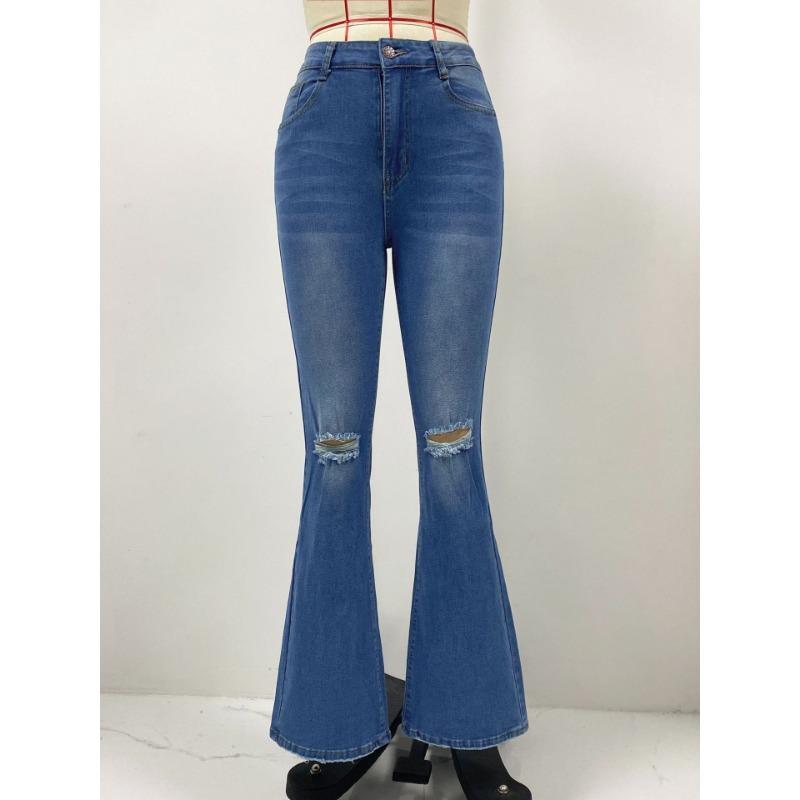 Broken Hole Pant Micro-laundry Women's Jeans Slim and Thin High-waisted Elastic Trousers