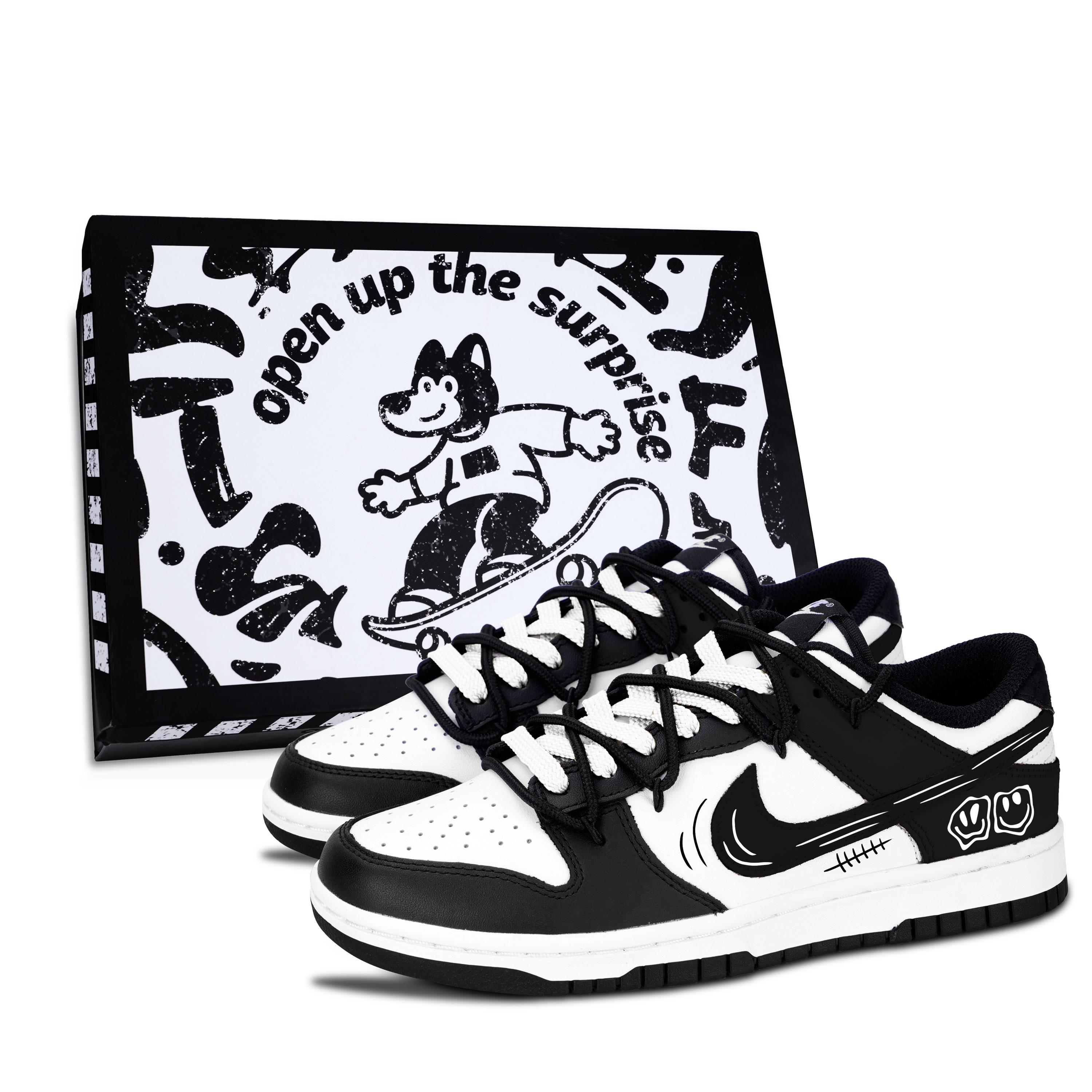 

Nike Dunk Black White, Trendy And Cool Comic Abrasion Resistant Low top Skateboard Shoes Unisex Black DD1391-100(Team883-) 38.5