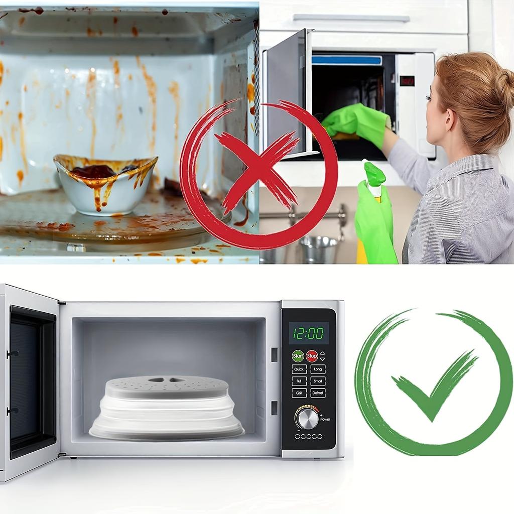 1 szt. Ulepszona składana pokrywka do kuchenki mikrofalowej z otworem na haczyk, wentylowana składana osłona talerza do kuchenki mikrofalowej, osłona przeciw rozpryskiwaniu się wody w kuchence mikrofalowej, kosz do czyszczenia warzyw i owoców