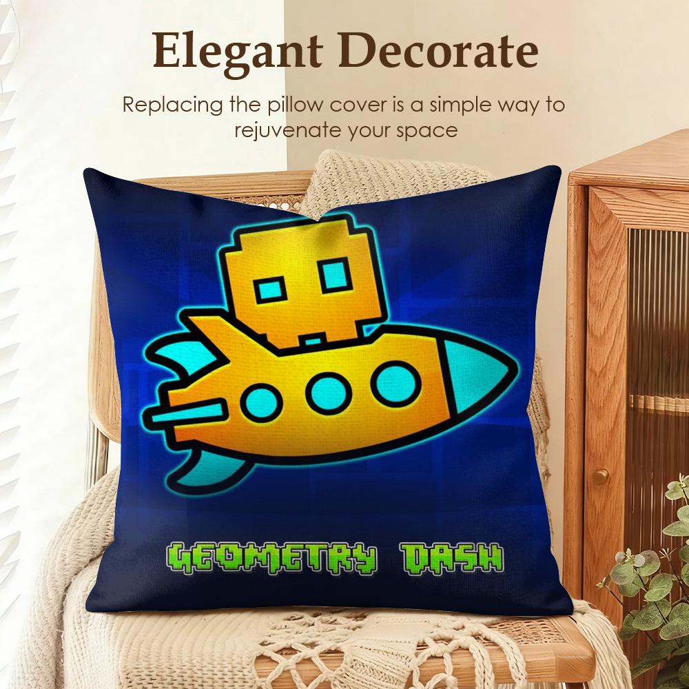 GGeometry Dash VVideo Cushion Cover Natural Linen Organic Fabric DoubleSided Printing Sofa Home Decor Gift Pillow Case