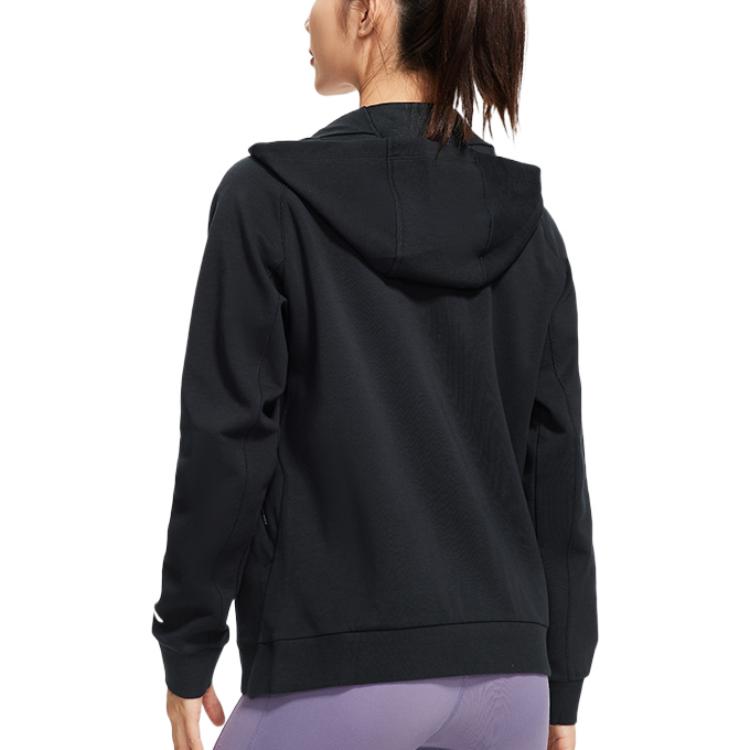 Li-Ning Fitness Series Logo Print Hooded Long Sleeve Sweatshirt Women Tops Black AWDS780-2