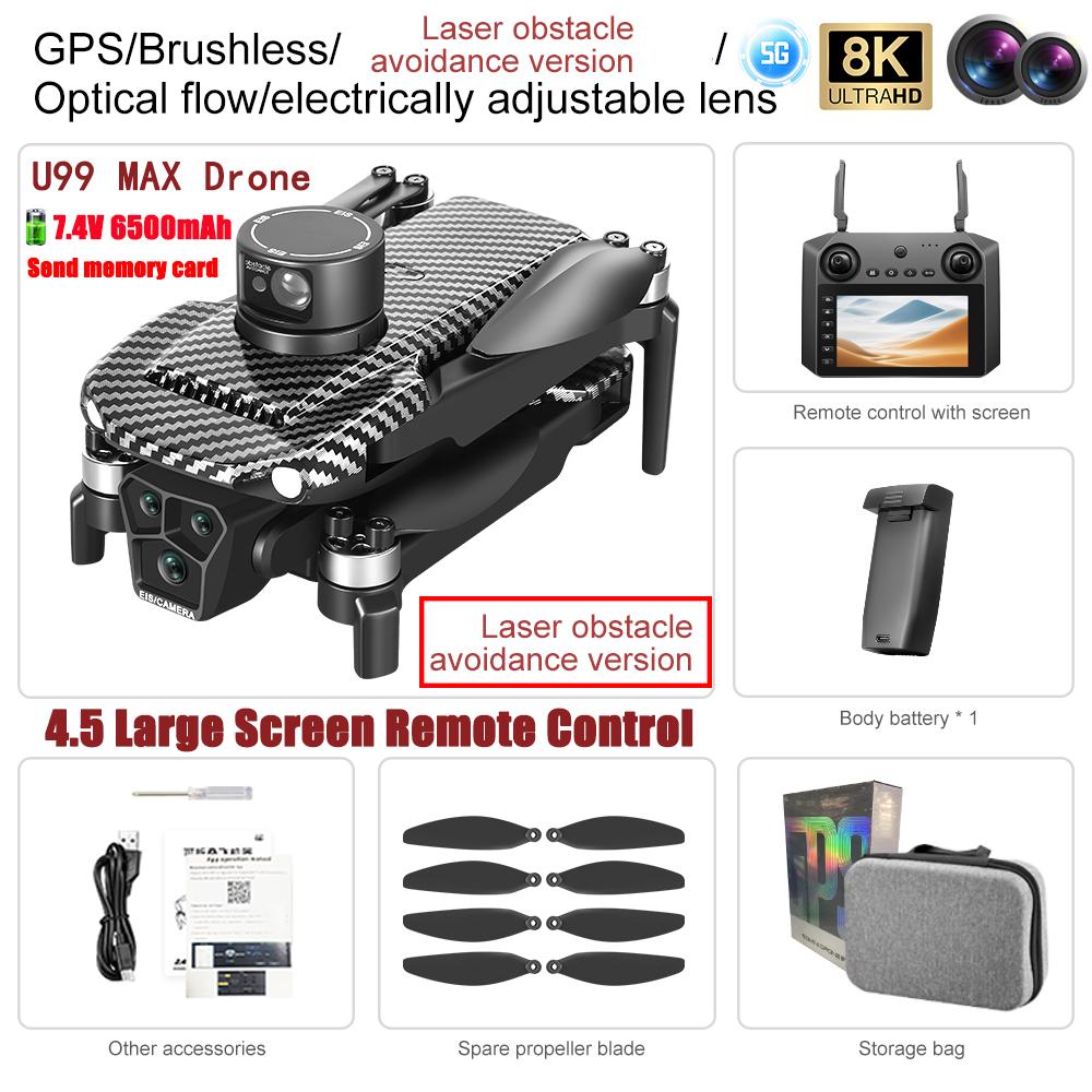 2025 New U99 Drone 5G GPS 8K Aerial Photography 360° Laser Obstacle Avoidance Brushless 7.4V 6500mAh with Screen Control 6KM UAV