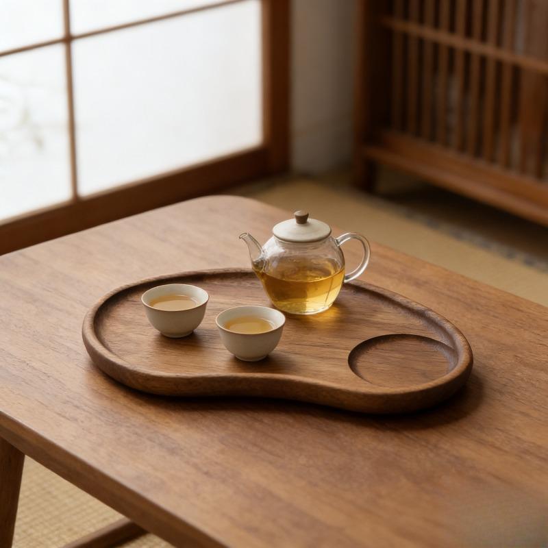 1Pcs Acacia Wood Serving Tray Solid Wood Coffee Cup Snack Plate Home Tea Tray with Cup Holder