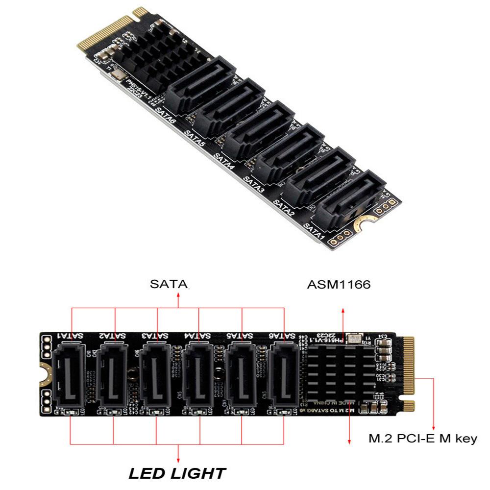 M.2 NVME PCI-E 3.0 X4 X8 X16 To 6 Port 3.0 SATA Adapter PC Expansion Card 6Gbps