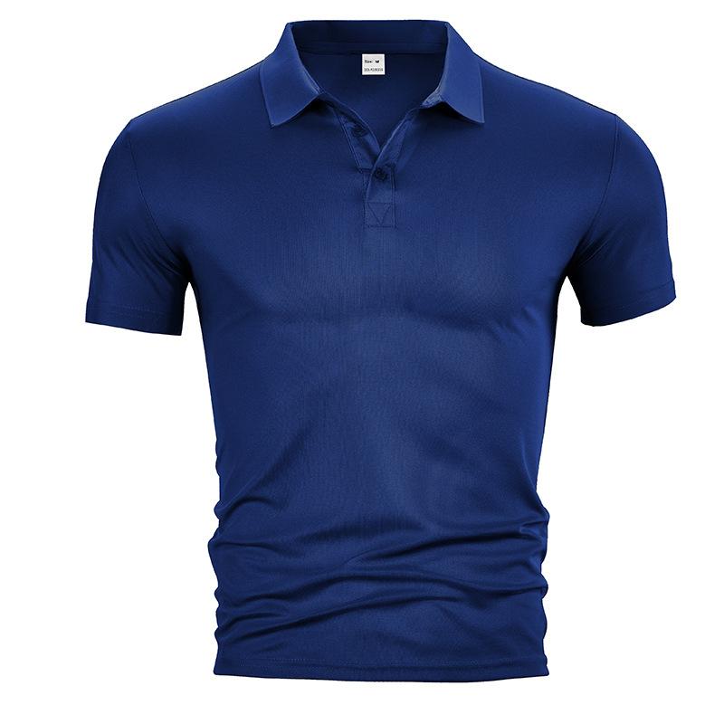 

American-style short-sleeve polo shirt, summer casual turn-down collar solid color quick-dry business T-shirt for young men 3XL темно-синього кольору