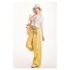 Women's Yellow Gingham Balloon Pants High Waist Oversized Casual Trousers with Elastic Waist