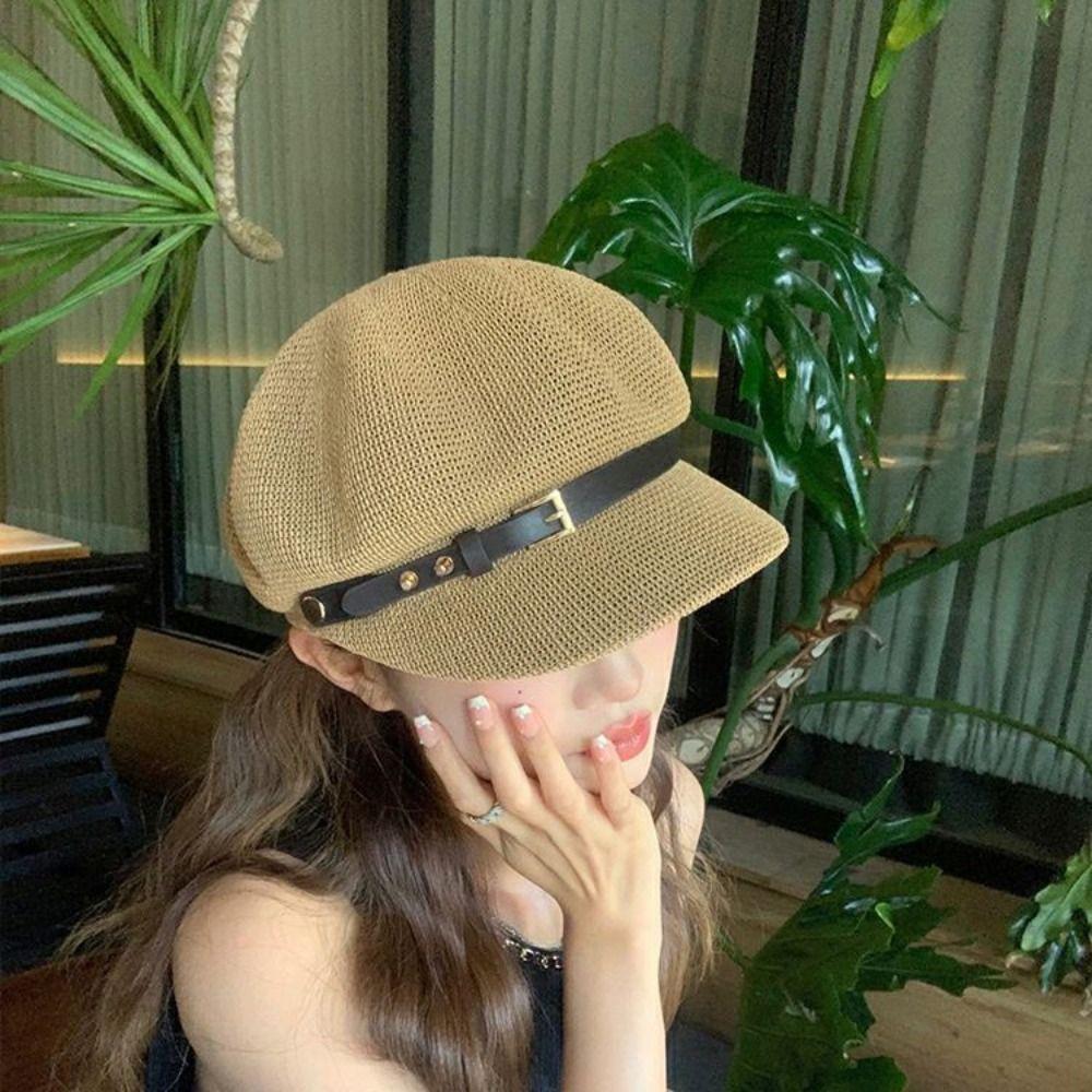 Knitted Women's Beret Breathable Octagonal Hat New Female Baseball Cap  Sun Protection