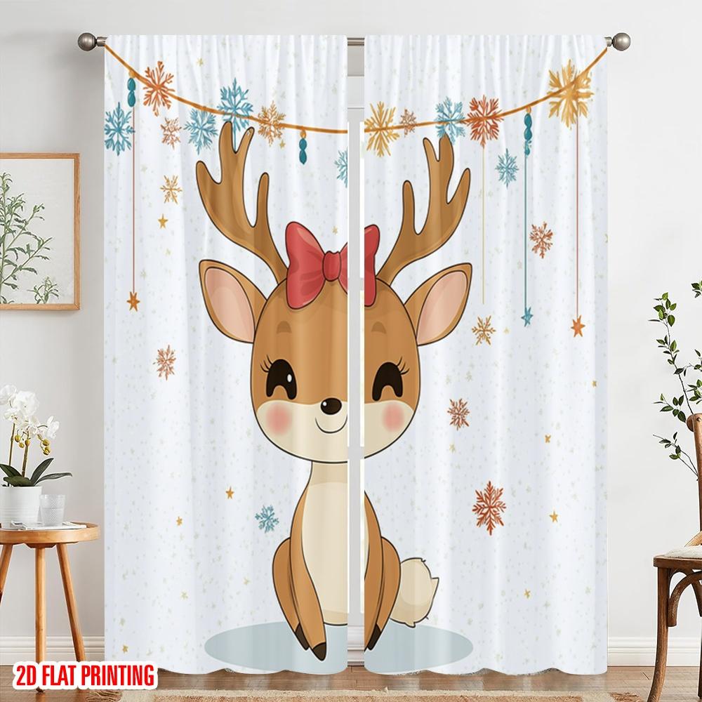 2pcs,2D Plane Printing Curtain Popular Cute Deer Winter Versatile Durable Polyester (without Rod) Decorations Outdoor Perfect