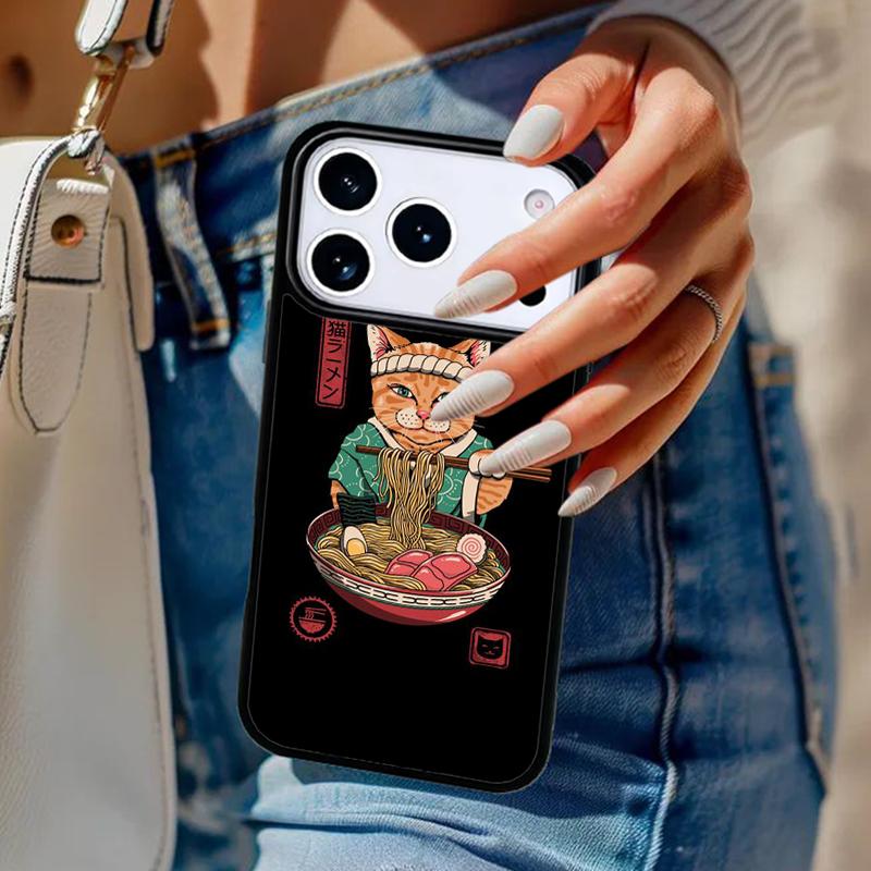 Ramen Cat Japanese Art Phone Case For iPhone 17 Air 14 15 13 12 Max Cover For Apple 16e 11 Pro Max Plus Coque