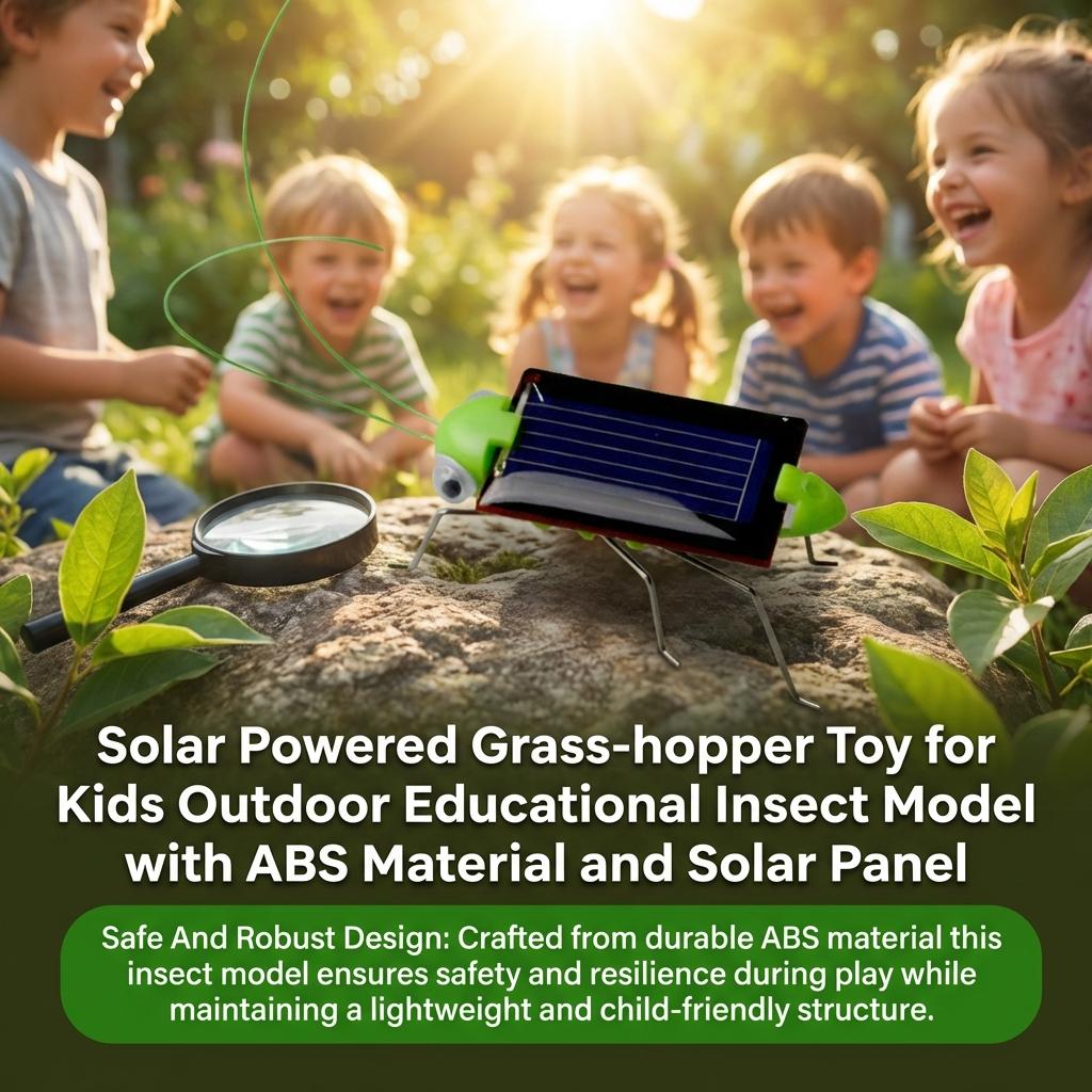 Solar Powered Grass-hopper Toy for Kids Outdoor Educational Insect Model with ABS Material and Solar Panel