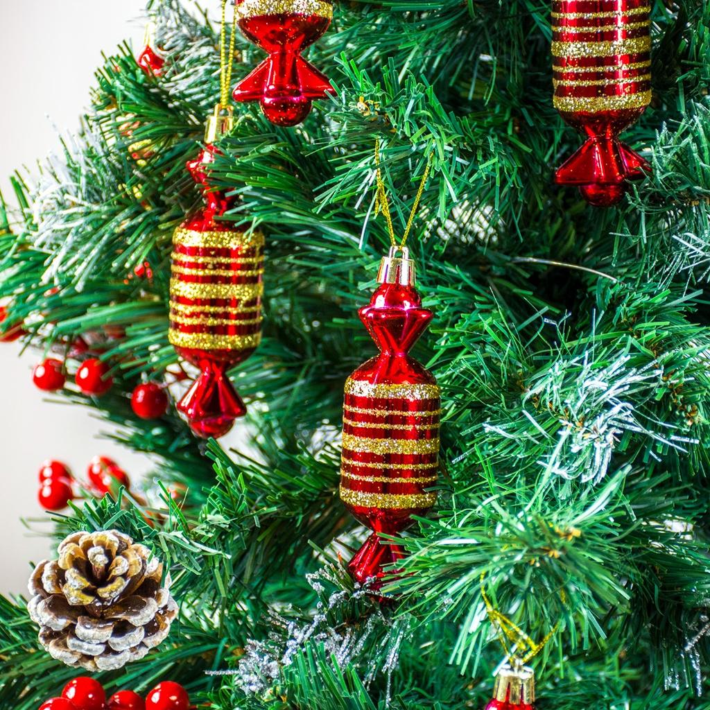 Christmas tree baubles 6 pcs candy PRL red gold plastic Christmas tree babka