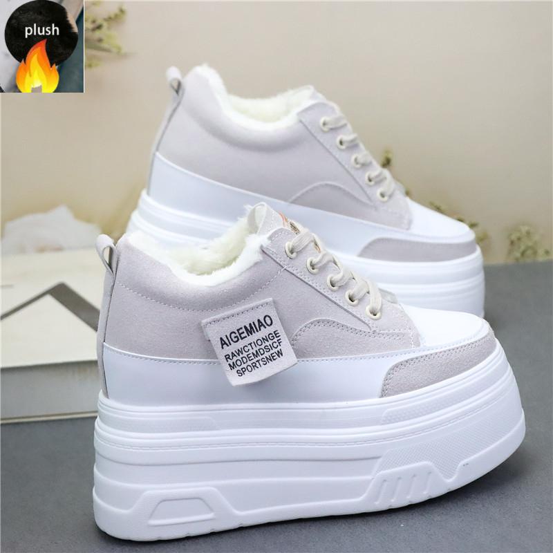 Fashion All Matching Slim Plus Cashmere Warm Women's Shoes Temperament Wear 12 Cm High Heel 10cm Small Cotton Shoes Large Size Shoes