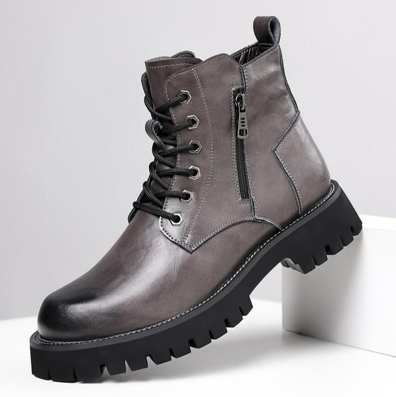Motorcycle High -top Leather Shoes Men Fashion Outdoor Warm Plush Ankle Boots Male Quality Snow Boot Footwear